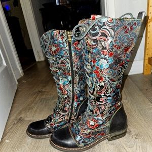 Socofy, size 39, knee high, jacquard boots